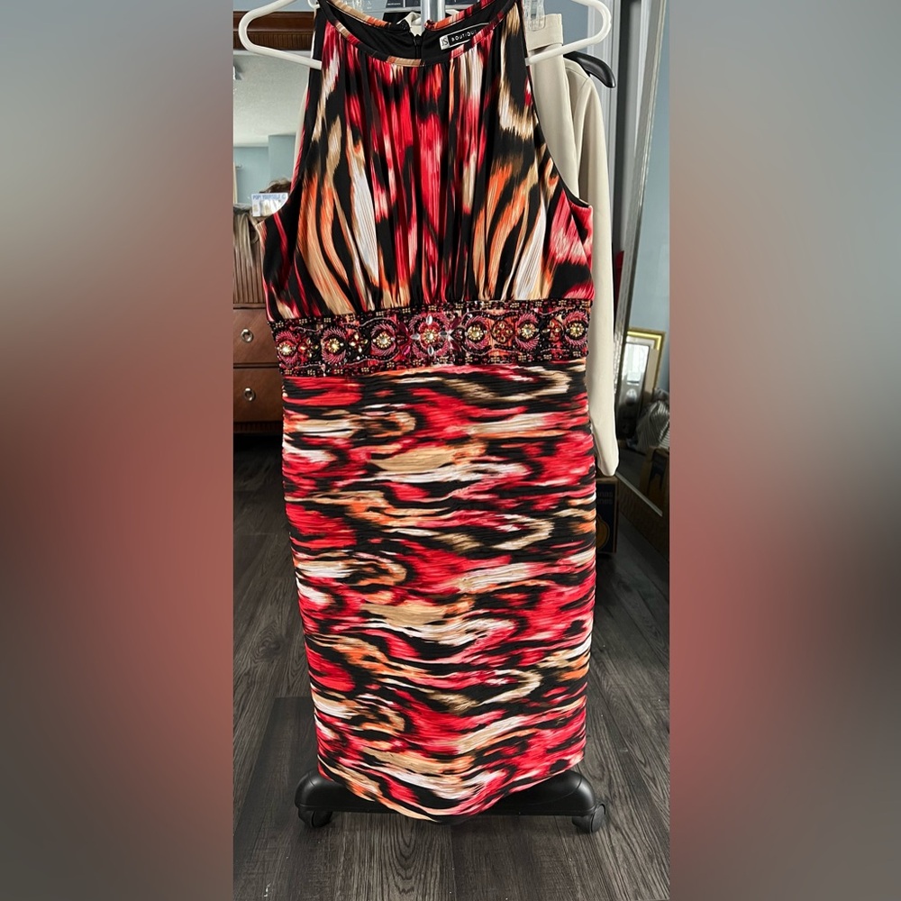 JS Boutique Red and Black Abstract Dress